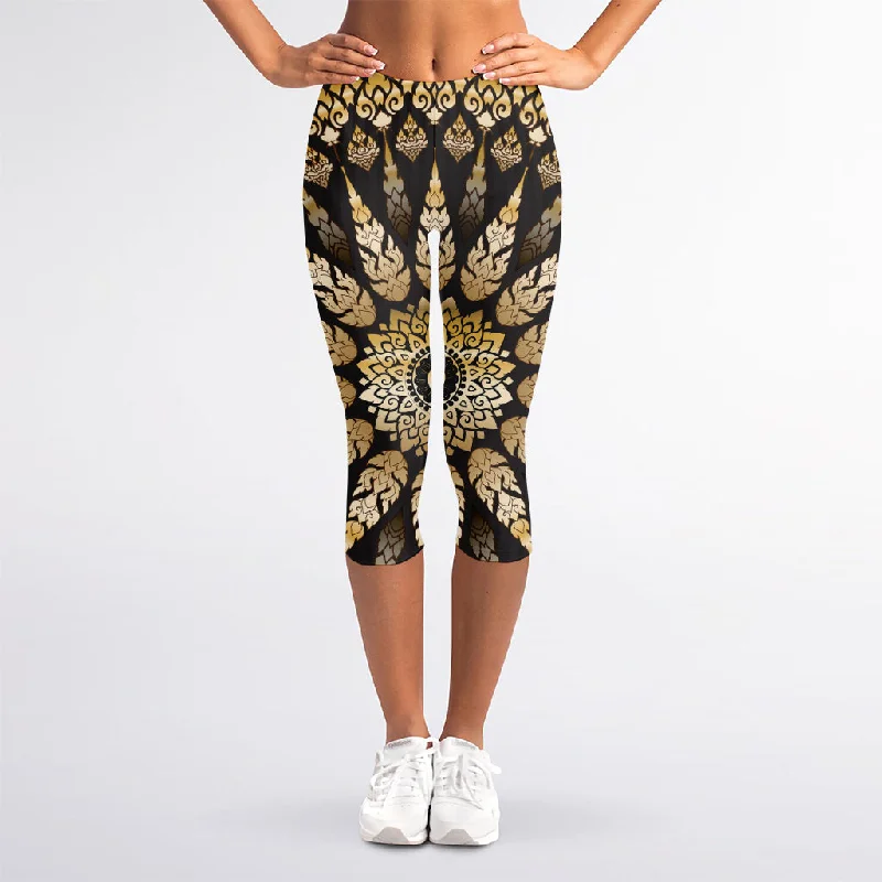 Thai Mandala Print Women's Capri Leggings Comfortable Printed Workout Leggings