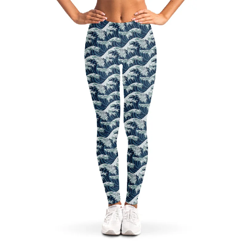 The Great Kanagawa Wave Pattern Print Women's Leggings Comfortable Wide-Band Leggings