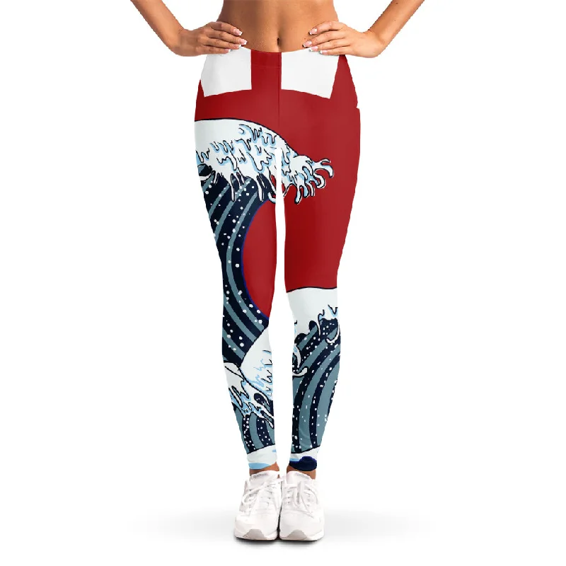 The Great Kanagawa Wave Print Women's Leggings Cozy Bootcut Leggings