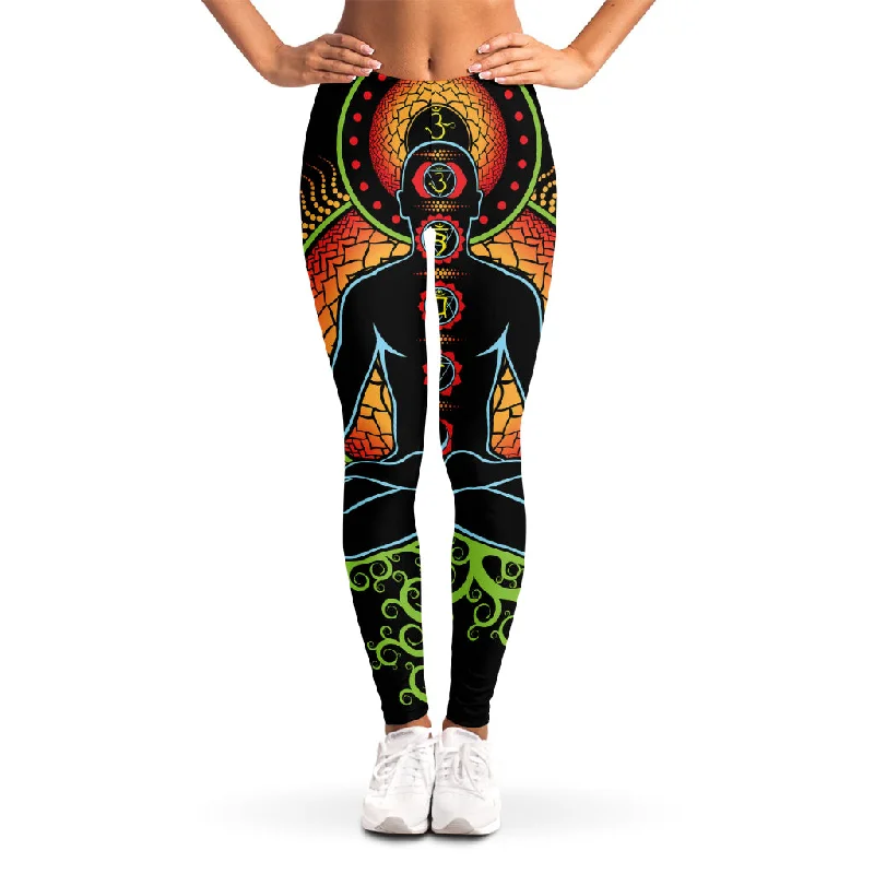 The Seven Chakras Print Women's Leggings Elegant Black Leggings