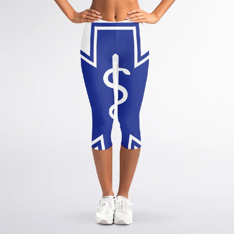 The Star Of Life Paramedic Symbol Print Women's Capri Leggings Fashionable Smooth Fit Leggings