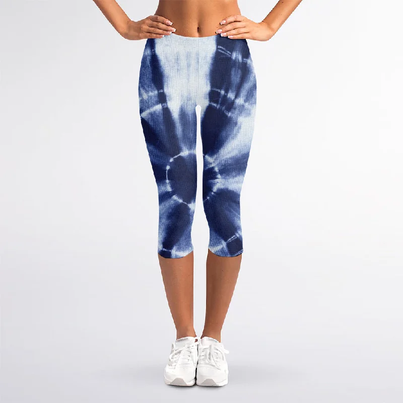 Tie Dye Shibori Print Women's Capri Leggings Cozy Full-Length Workout Leggings