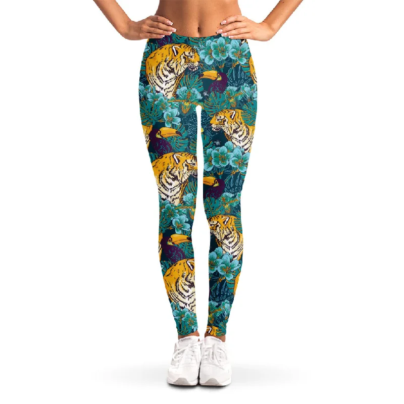 Tiger And Toucan Pattern Print Women's Leggings Cozy Textured Workout Leggings