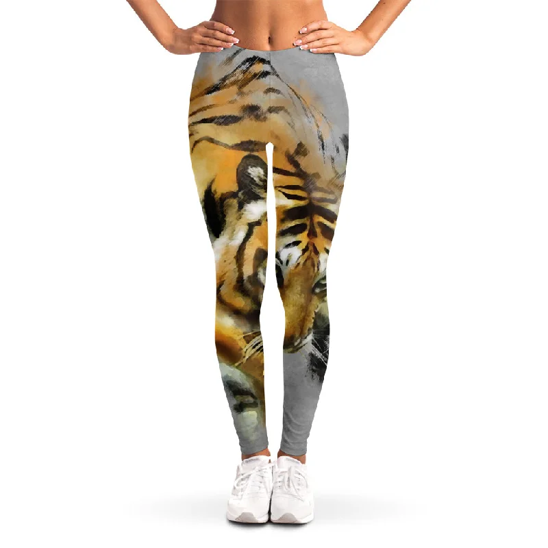 Tiger Painting Print Women's Leggings Comfortable Bootcut Workout Leggings