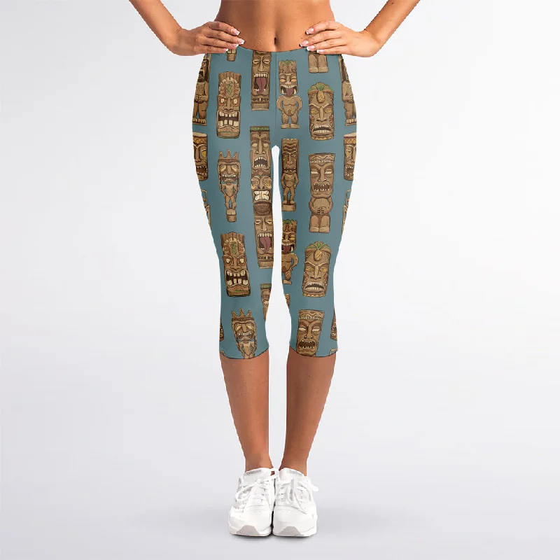 Tiki Totem Pattern Print Women's Capri Leggings Comfortable Workout Fitness Leggings