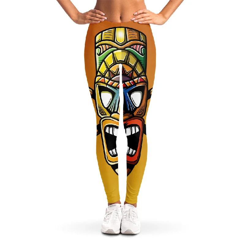 Tiki Totem Print Women's Leggings Fashionable Fitted Workout Leggings