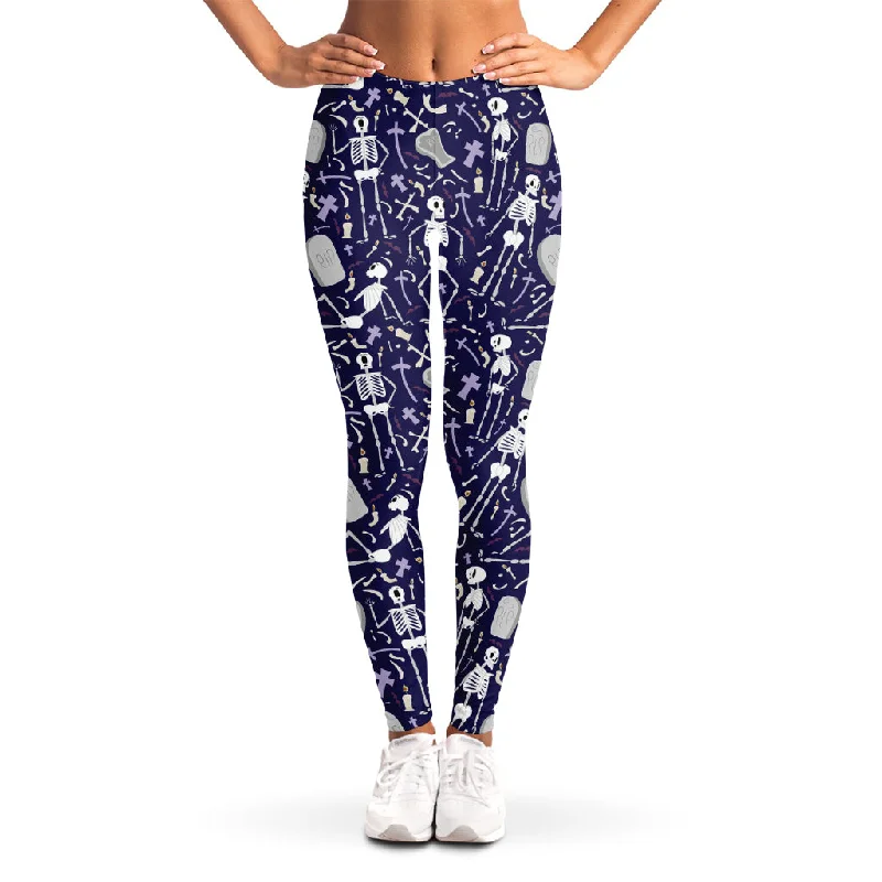 Tomb And Skeleton Pattern Print Women's Leggings Trendy Sporty Compression Leggings