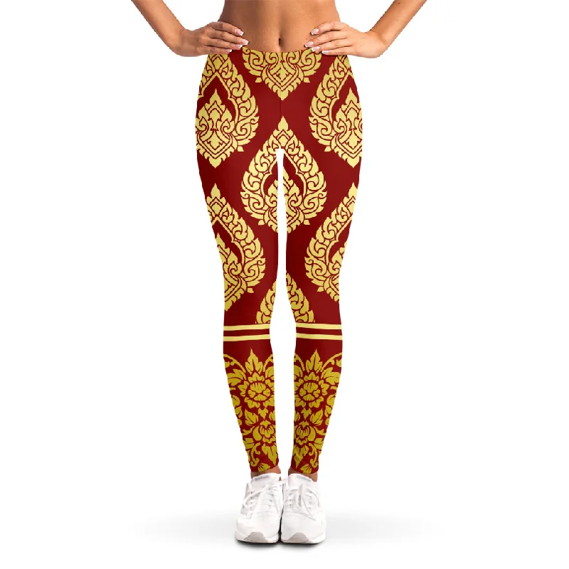 Traditional Thai Pattern Print Women's Leggings Fashionable High-Rise Workout Leggings