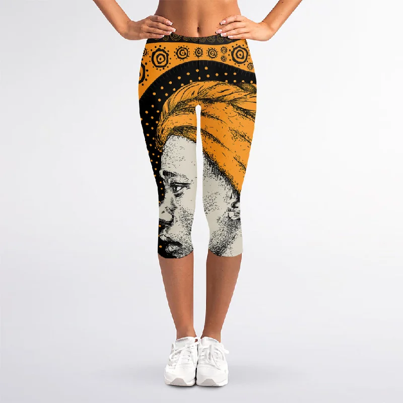 Tribal African Girl Print Women's Capri Leggings Trendy Patterned Leggings