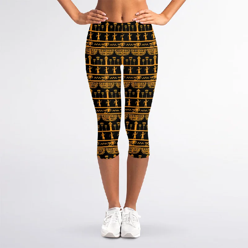 Tribal Egypt Pattern Print Women's Capri Leggings Casual Sporty Leggings