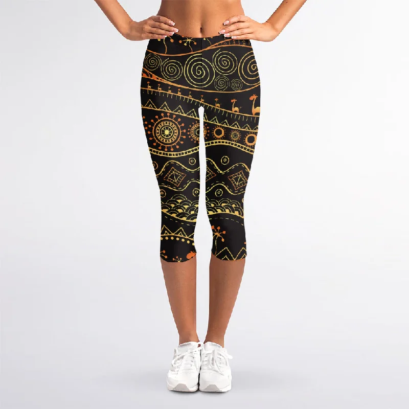 Tribal Ethnic African Pattern Print Women's Capri Leggings Trendy Full-Length Leggings