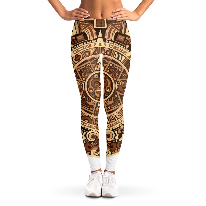 Tribal Maya Calendar Print Women's Leggings Fashionable Sports Compression Leggings