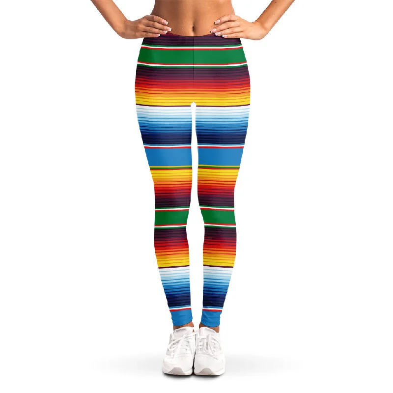 Tribal Mexican Blanket Stripe Print Women's Leggings Fashionable Smooth Fit Leggings