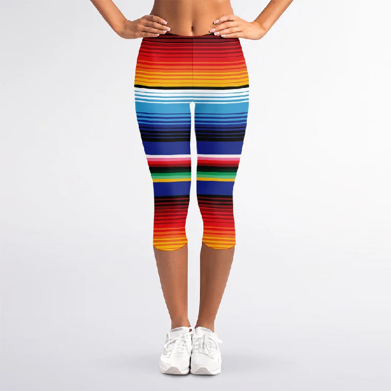 Tribal Mexican Serape Pattern Print Women's Capri Leggings Comfortable Athletic Tights