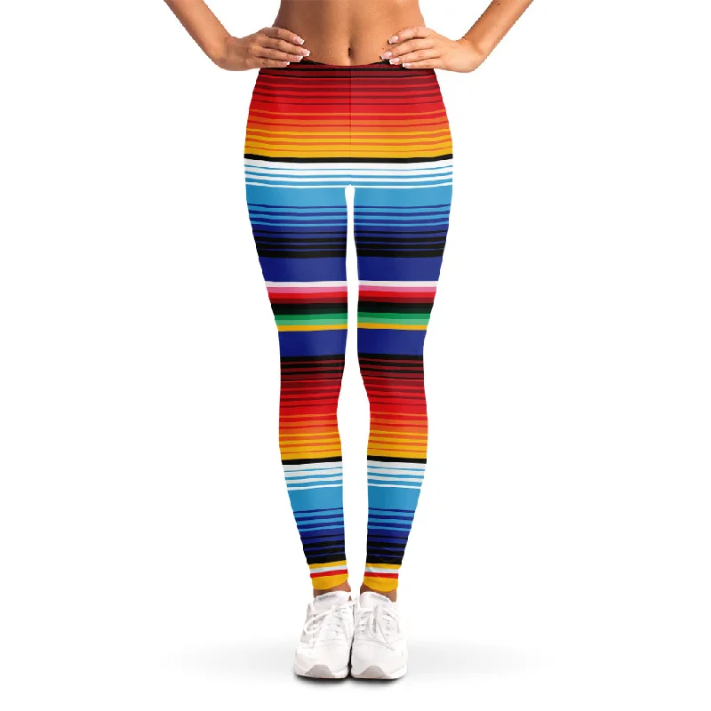 Tribal Mexican Serape Pattern Print Women's Leggings Comfortable Ribbed Waistband Leggings