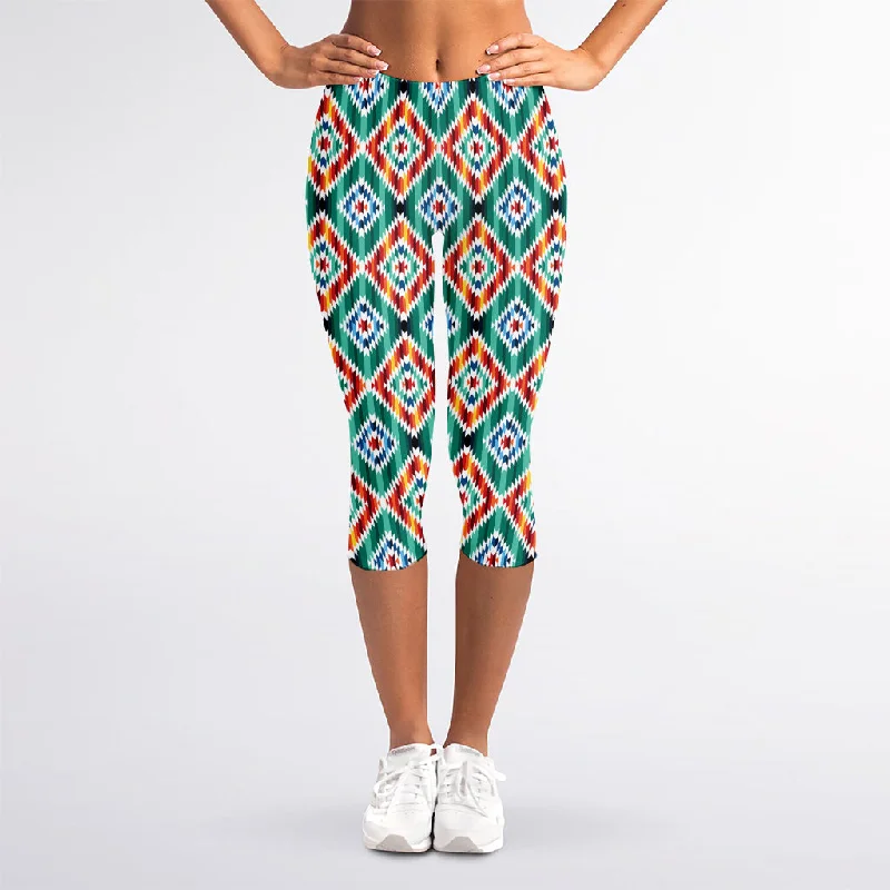 Tribal Navajo Pattern Print Women's Capri Leggings Stylish Capri Leggings