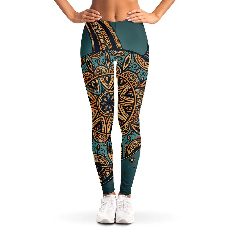 Tribal Sea Turtle Print Women's Leggings Elegant Embellished Leggings