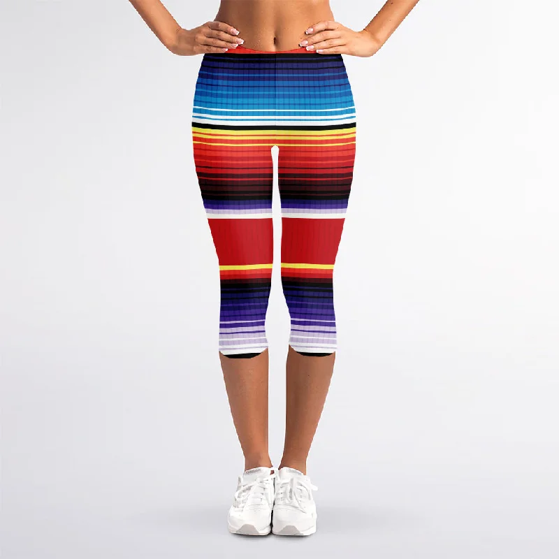 Tribal Serape Blanket Stripe Print Women's Capri Leggings Elegant Sheer Leggings