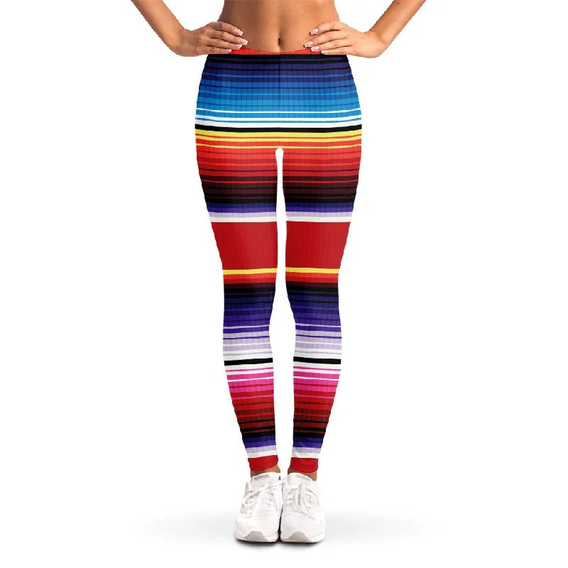 Tribal Serape Blanket Stripe Print Women's Leggings Trendy Color Block Leggings