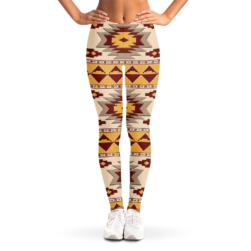 Tribal Southwestern Navajo Pattern Print Women's Leggings Comfortable Power Mesh Leggings