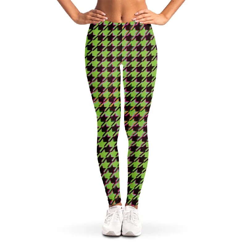 Trippy green Houndstooth Pattern Print Women's Leggings Casual Slim-Fit Leggings