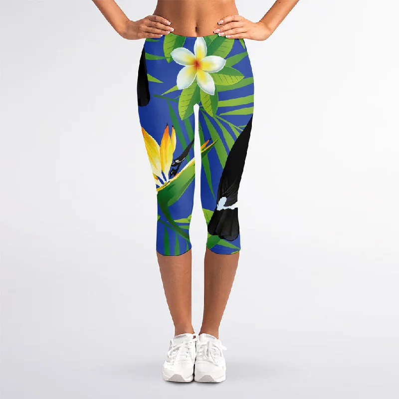 Tropical Keel-Billed Toucan Print Women's Capri Leggings Fashionable Printed Leggings