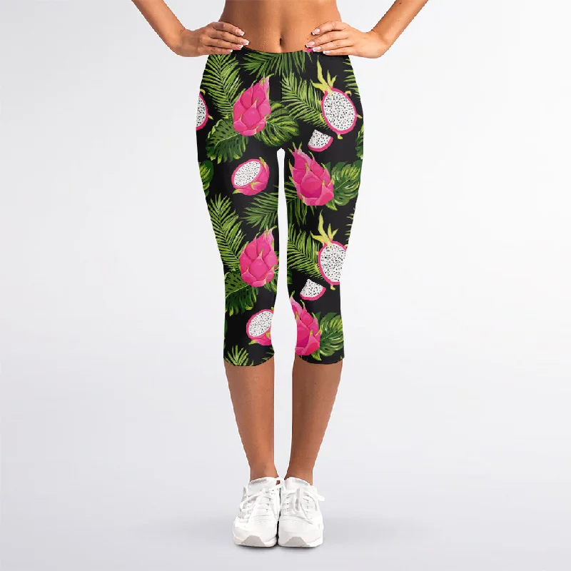 Tropical Pitaya Pattern Print Women's Capri Leggings Fashionable Quick-Dry Leggings