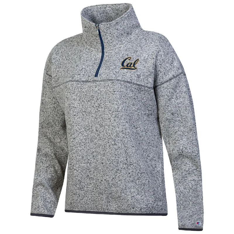 U.C. Berkeley Cal  embroidered Champion women's sweater fleece 1/4" Zip Jacket-Gray Velvet Chenille Corduroy