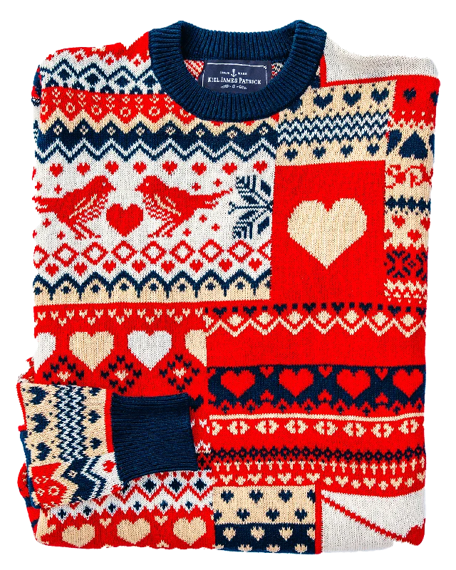 Valentine Patchwork Sweater Collared Crew Neck Turtle Neck