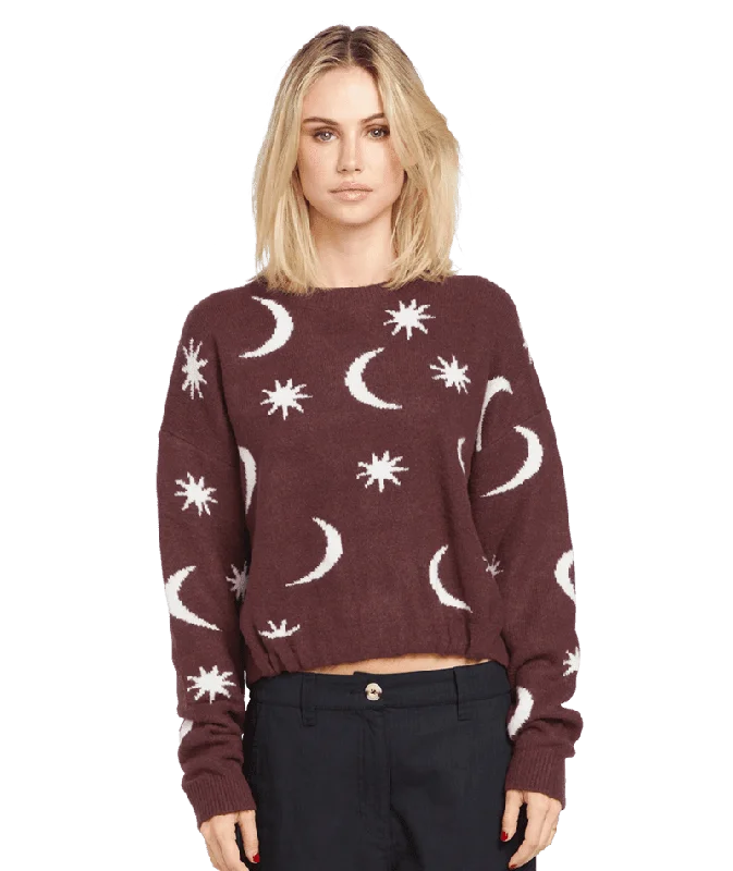 VOLCOM Women's Nyte Stone Sweater Espresso Tailored Straight A-Line