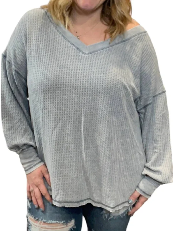 Waffle Knit Bubble Sleeve Pullover Sweater In Grey Neon Metallic Matte