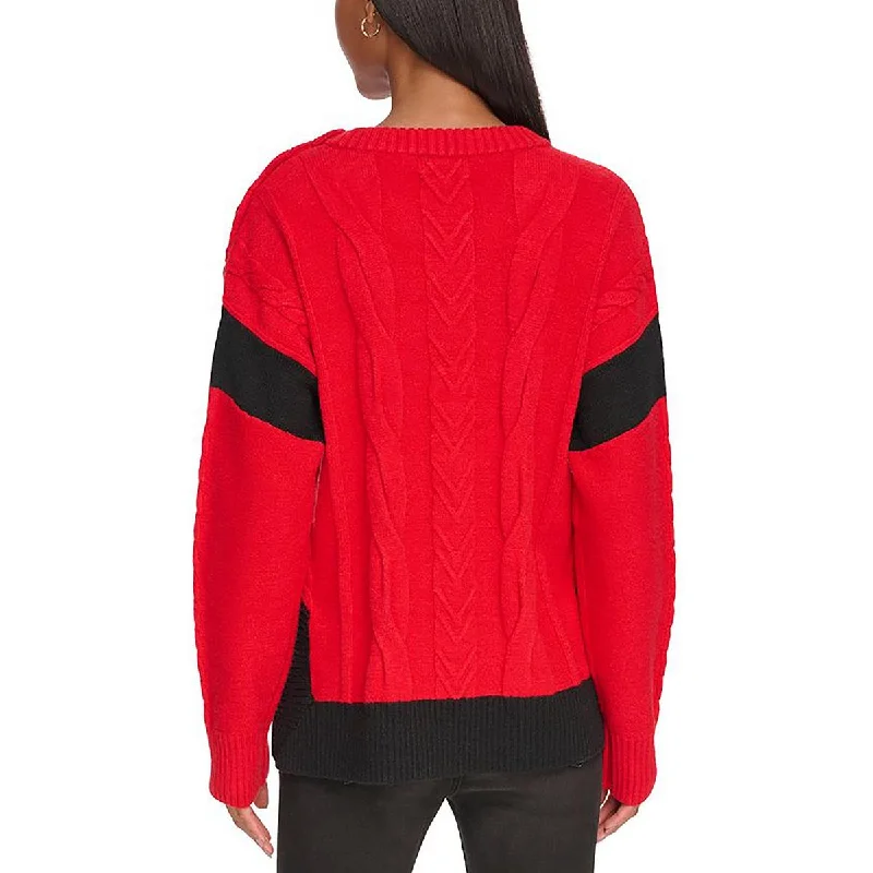 Womens Cable Knit Colorblock Pullover Sweater Boxy Sweater Fitted Sweater A-Line