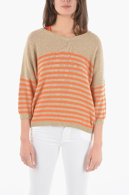 Woolrich Two-Tone Awining Striped V-Neck Sweater Casual Formal Business