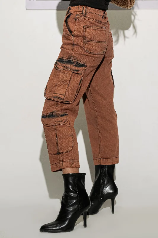 Denim Brown Washed Cargo Jeans Cozy Wide-Legged Jeans