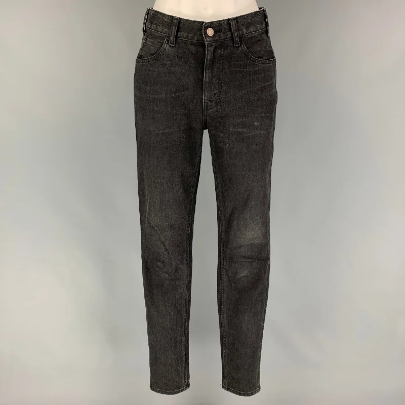 CELINE Size 26 Charcoal Cotton Distressed Narrow leg Jeans Comfortable Jogger Style Jeans