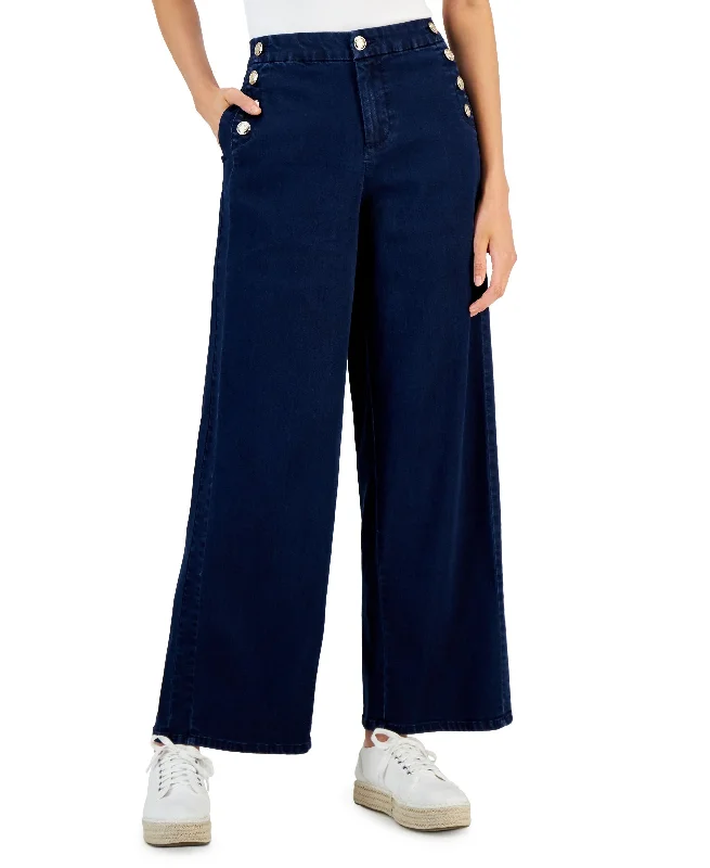 Charter Club Womens Sailor Button Wide Leg Jeans Comfortable Drawstring Waist Jeans