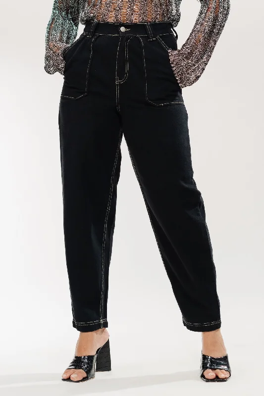 Elongated Pocket Tinted Jeans Comfortable Dark Wash Jeans