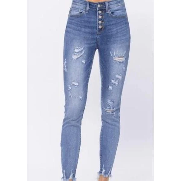 Judy blue Hi-Rise Skinny Destroyed Buttonfly Jeans Trendy Skinny High-Waist Jeans