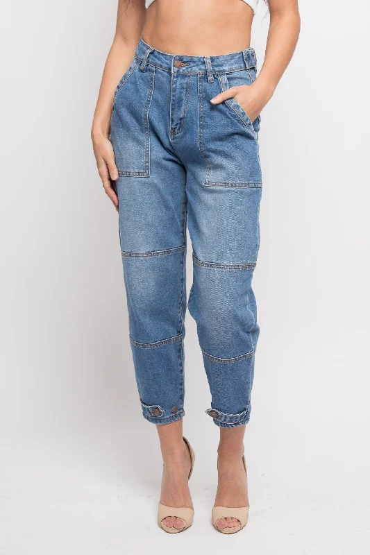 High Rise Slouchy Jeans Fashionable Raw Edge Jeans