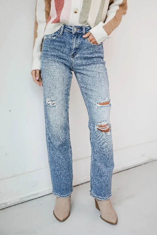 Kendall Light Wash High-Rise Distressed Dad Jeans Trendy Classic Fit Jeans