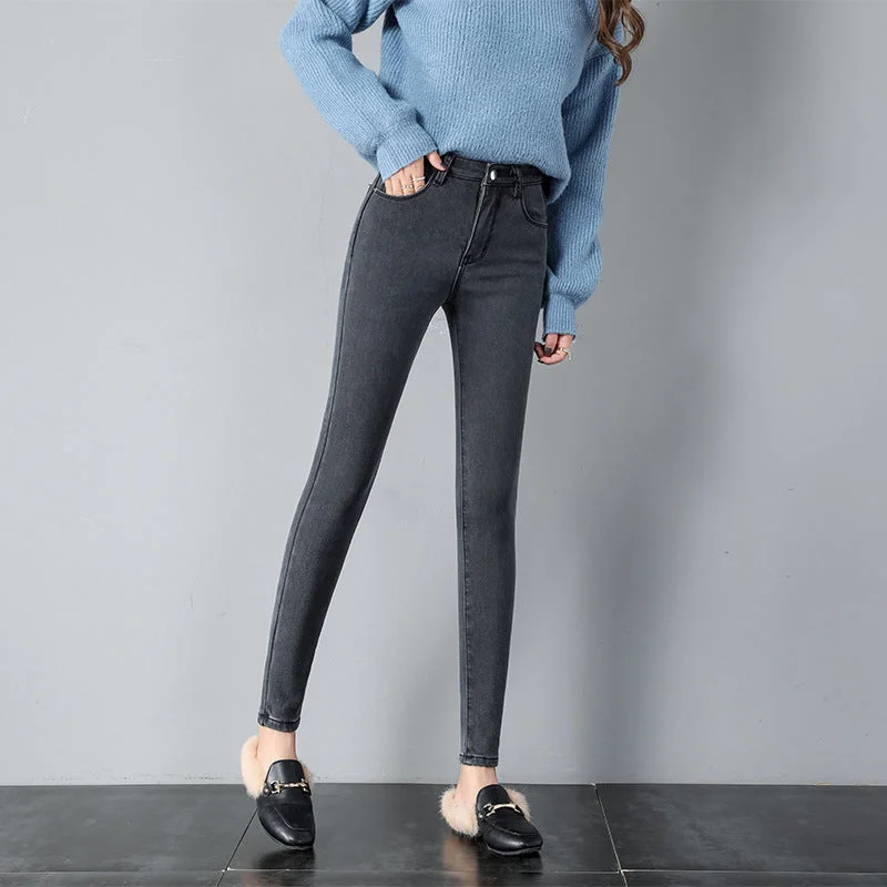 Korean Style Student High Waist Jeans Women Trendy Low-Rise Slim Jeans