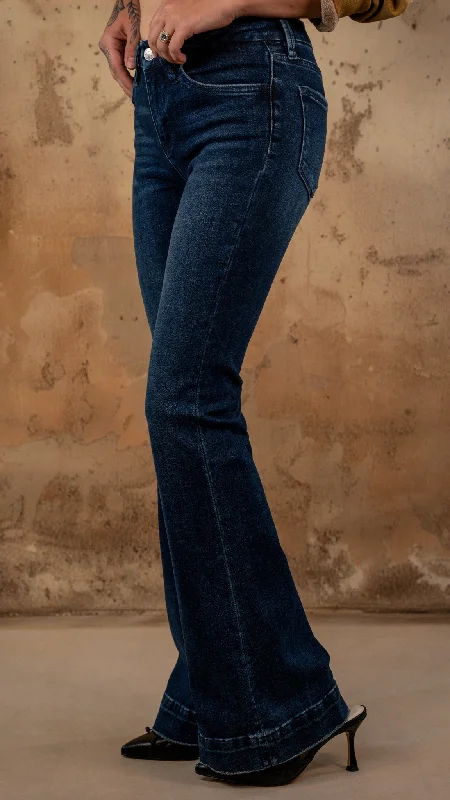 Nina Dark Wash Flare Jeans Stylish Relaxed Fit Skinny Jeans