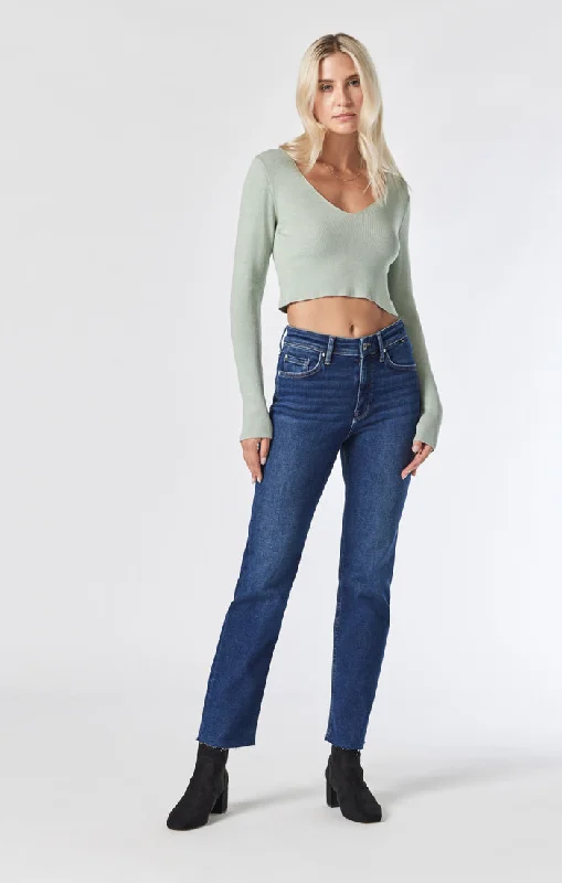 PARIS STRAIGHT LEG JEANS IN DARK BRUSHED FLEX BLUE Casual Straight-Leg Jeans