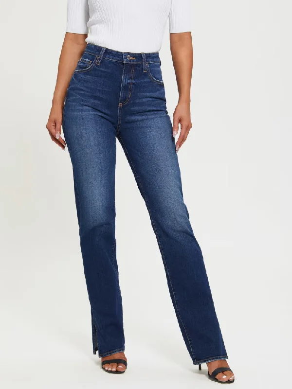 SPLIT HEM RELAXED STRAIGHT JEANS Comfortable Full-Length Denim Jeans