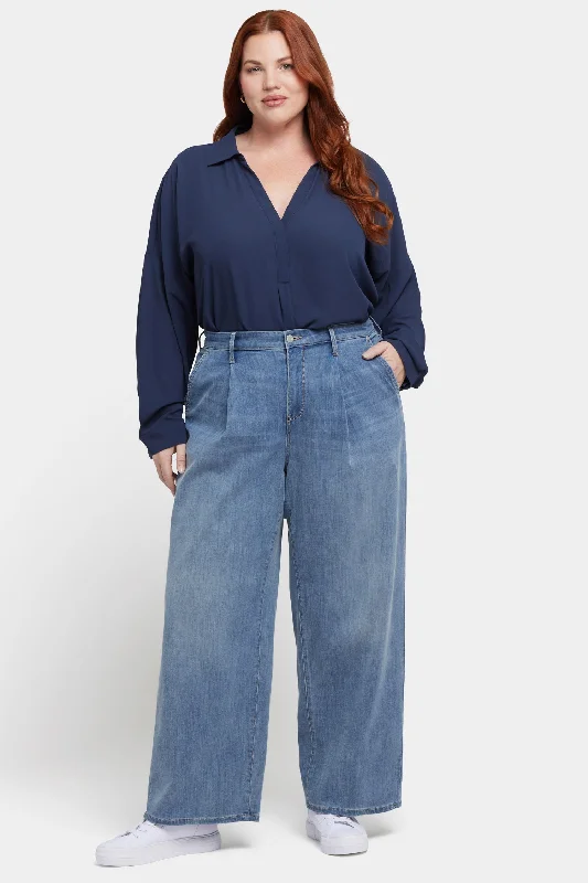 Teresa Wide Leg Ankle Jeans In Plus Size - Indigo Stream Casual Bootcut Ripped Jeans