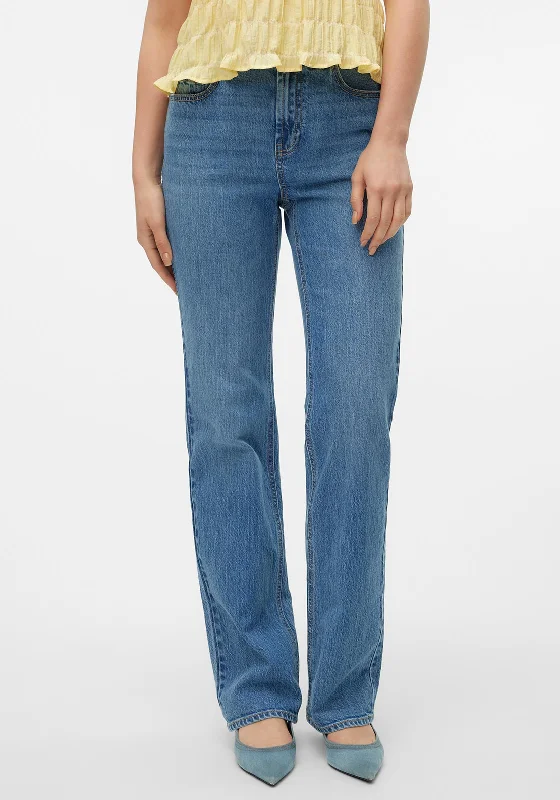 Vero Moda Tessa Straight Leg Jeans, Medium Blue Elegant Raw Hem Jeans